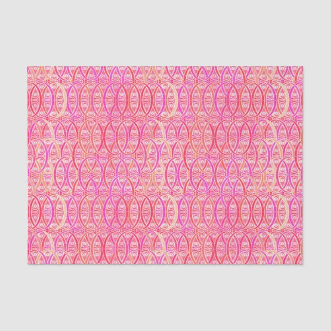 Papel De Seda Damasco árabe - tons cor-de-coral (Frente )