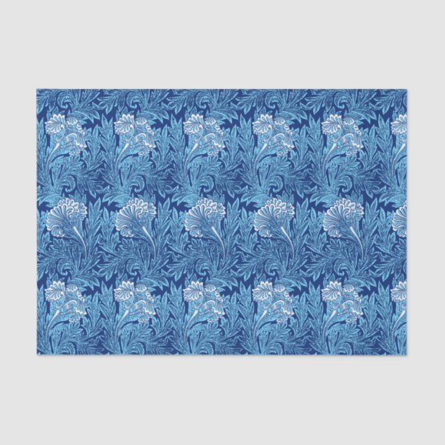 Papel De Seda Damasco, azul-céu e branco Jacobean da flor (Frente )