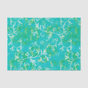 Papel De Seda Damasco azul e verde