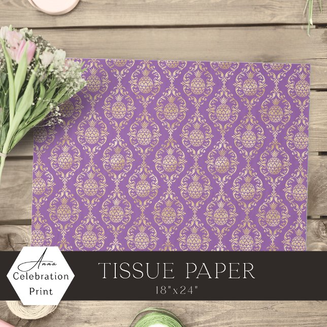 Papel De Seda Damasco de Abacaxi Dourado Roxo Escuro (Criador carregado)