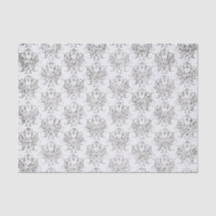 Papel De Seda Damasco De Prata E Branco