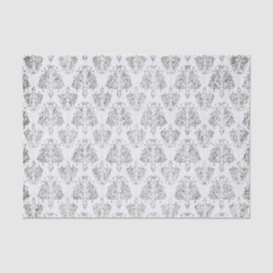 Papel De Seda Damasco de prata e branco
