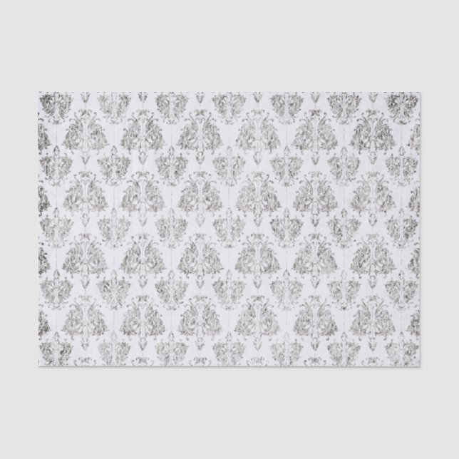 Papel De Seda Damasco de prata e branco (Frente )