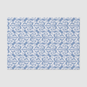 Papel De Seda Damasco do Moorish de Ikat - azul-céu e branco