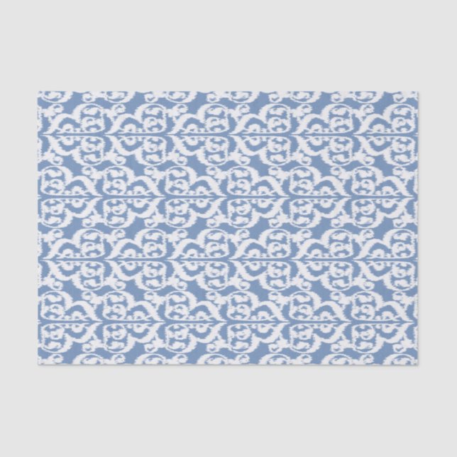 Papel De Seda Damasco do Moorish de Ikat - azul-céu e branco (Frente )