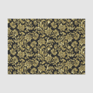 Papel De Seda Damasco Dourado Metálico Preto E Escuro