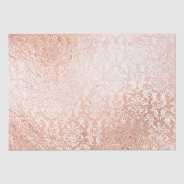 Papel De Seda Damasco Dourado Rosa (Frente )