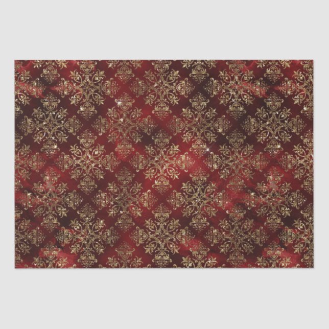 Papel De Seda Damasco Elegante de Natal de Férias Dourado (Frente )