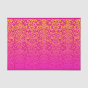 Papel De Seda Damasco elegante (rosa quente e laranja)