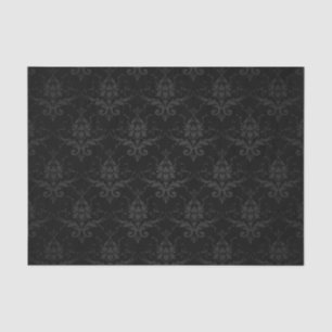 Papel De Seda Damasco Floral de Flor Preto Elegante 