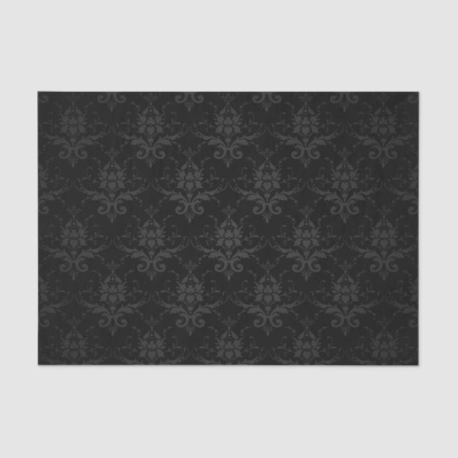 Papel De Seda Damasco Floral de Flor Preto Elegante  (Frente )