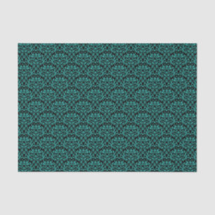 Papel De Seda Damasco Floral de Rosa Preto e Turquesa
