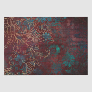 Papel De Seda Damasco Floral Grunge Dourado Vintage