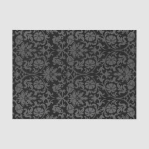 Papel De Seda Damasco Floral Negro e Cinza