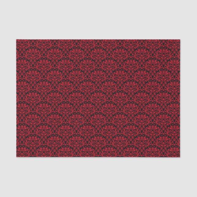 Papel De Seda Damasco Floral Preto e Rosa vermelha (Frente )