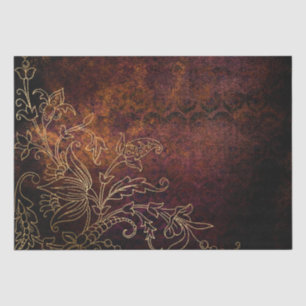 Papel De Seda Damasco Floral Vintage Ouro Grunge