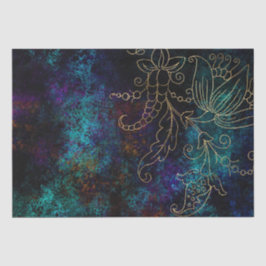 Papel De Seda Damasco Grunge Floral Dourado