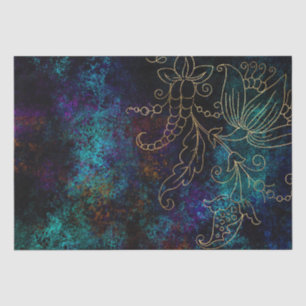 Papel De Seda Damasco Grunge Floral Dourado