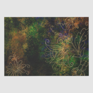 Papel De Seda Damasco Grunge Floral Dourado