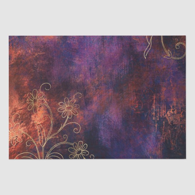 Papel De Seda Damasco Grunge Floral Dourado (Frente )