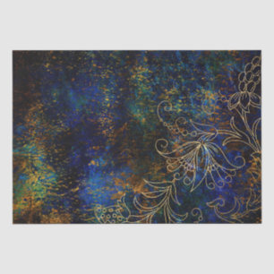 Papel De Seda Damasco Grunge Floral Dourado