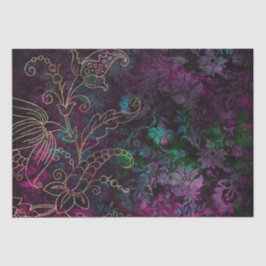 Papel De Seda Damasco Grunge Floral Dourado Vintage
