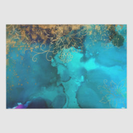Papel De Seda Damasco Harlequim Floral Dourado Vintage Grunge