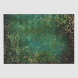 Papel De Seda Damasco Harlequim Floral Dourado Vintage Grunge