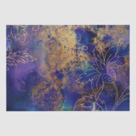Papel De Seda Damasco Harlequim Floral Grunge Dourado Vintage