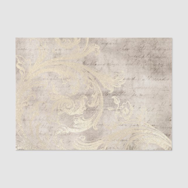 Papel De Seda Damasco Marfim Grunge Vintage (Frente )