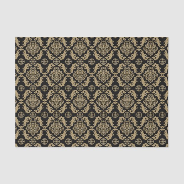 Papel De Seda Damasco preto-e-ouro legante (Frente )