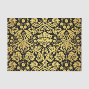 Papel De Seda Damasco real preto e Dourado clássico elegante