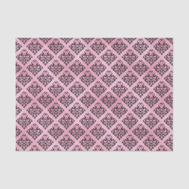 Papel De Seda Damasco rosa e preto (Frente )