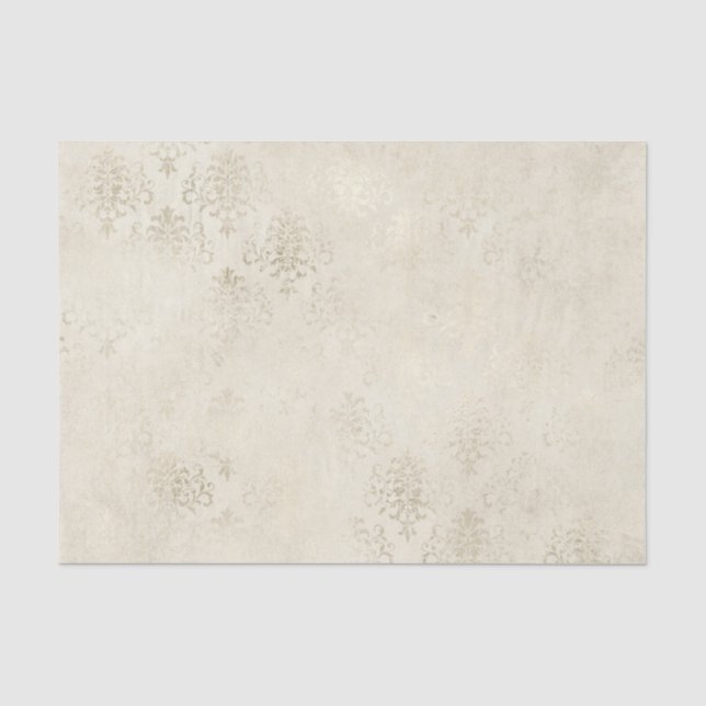 Papel De Seda Damasco Vintage Branco e Marfim (Frente )