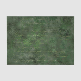 Papel De Seda Damasco Vintage Caligrafia Verde Floresta e Dourad