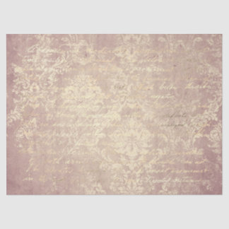 Papel De Seda Damasco vintage e escrita dourada e rosa envelheci