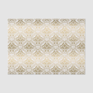 Papel De Seda Damascos Dourados Metálicos Brancos E Fragosos