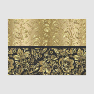 Papel De Seda Damascos Dourados Pretos E Brilhantes