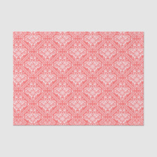Papel De Seda Damascos Florais Brancos e Fundo Vermelho Coral