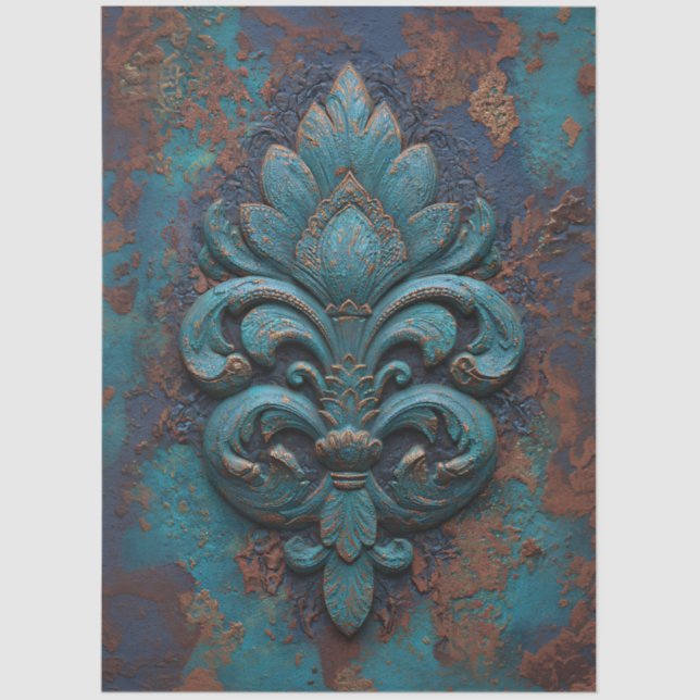 Papel De Seda Damask Embossed Fleur-De-Lis Decoupage (Frente )