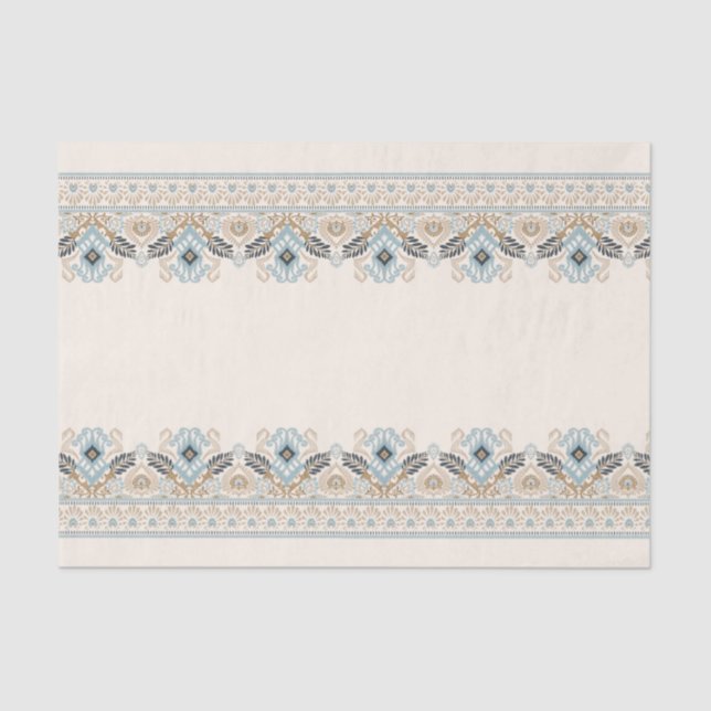 Papel De Seda Damask Ikat Embroiderme Boho Light Blue Decoupage (Frente )