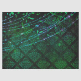 Papel De Seda Damask, Leaves e Luzes na Desmontagem Verde