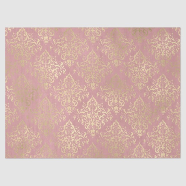 Papel De Seda Damask rosa e ouro elegante Vintage vitoriano (Frente )
