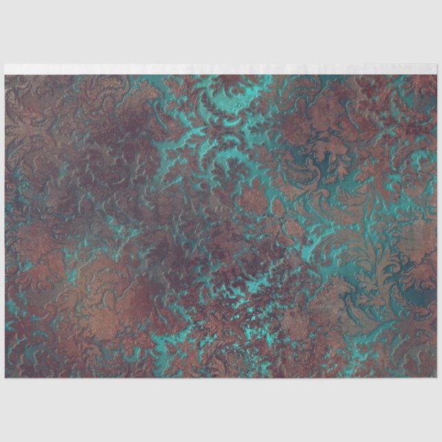 Papel De Seda Damask Rust-Teal Papier Mousseline-Tissue Paper (Frente )