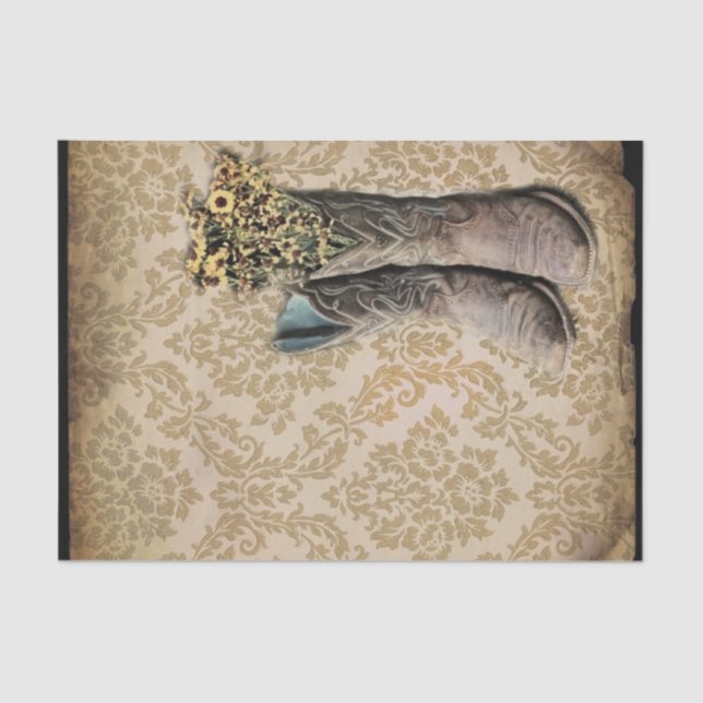 Papel De Seda Damask wildflower Western Country Bots (Frente )