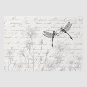Papel De Seda Damselfly Dancers French Script Meadow Decoupage