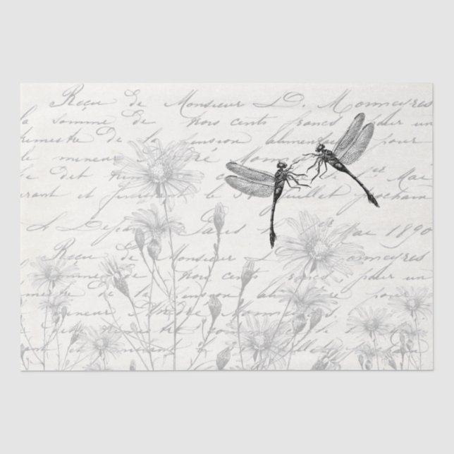 Papel De Seda Damselfly Dancers French Script Meadow Decoupage (Frente )