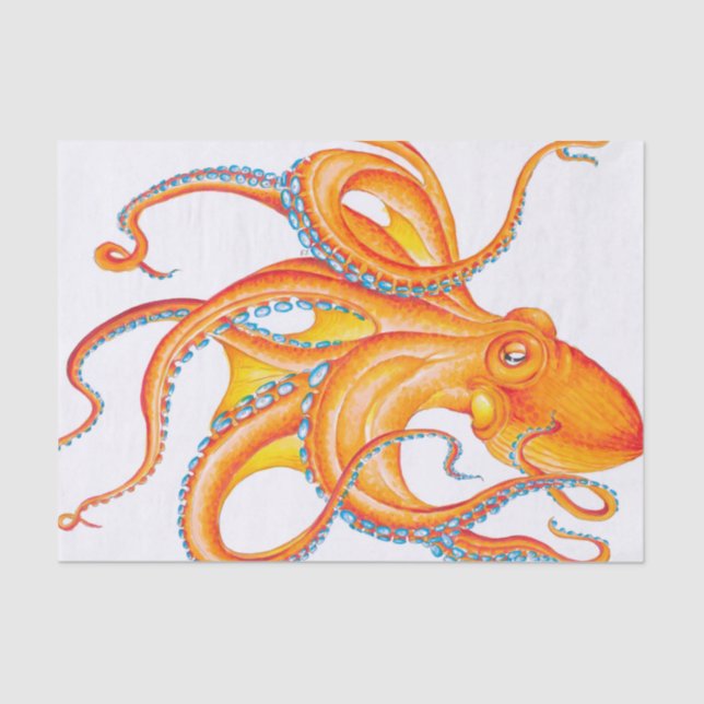 Papel De Seda Dança de Arte Tinta Octopus Vermelho Laranja (Frente )