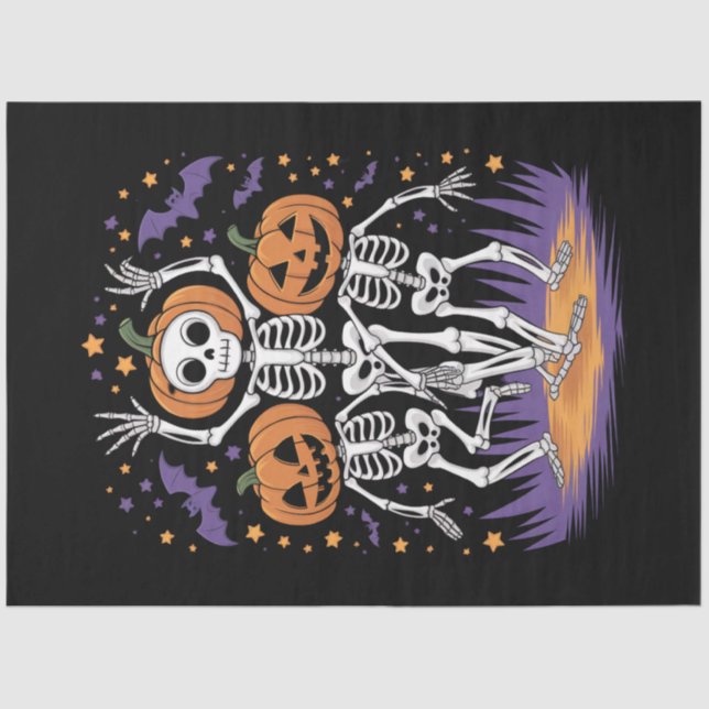 Papel De Seda Dançando Skeleton Halloween Pumpkin (Frente )