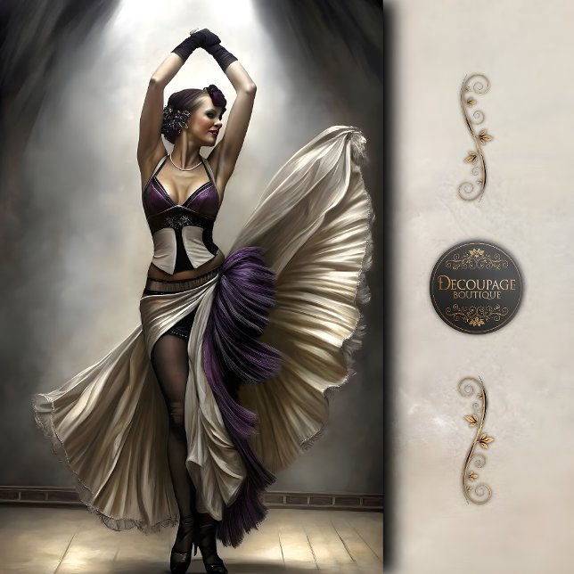 Papel De Seda Dançarina Roxa e Creme em Decoupage de Holofote (Purple and Cream Dancer in Spotlight Decoupage Tissue Paper)